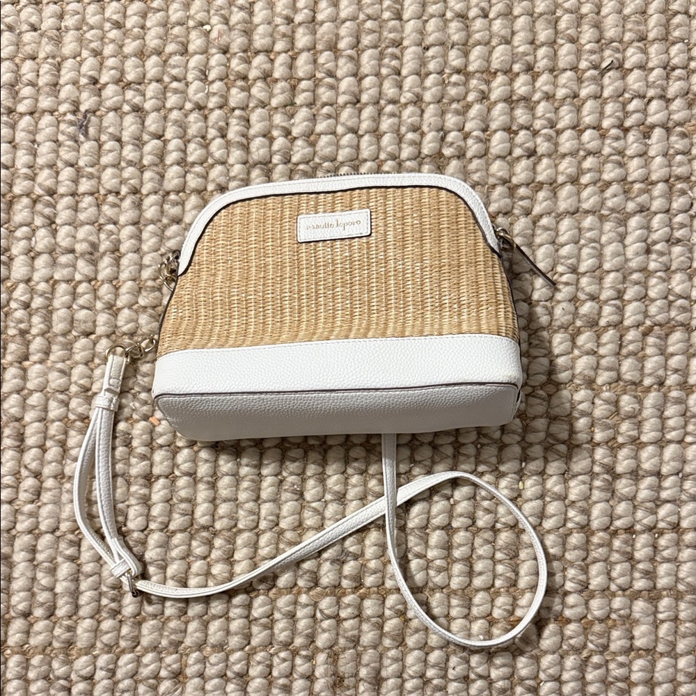 Charming Charlie Tan and White Wristlet